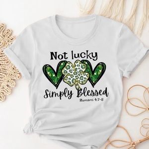 NEW Women’s St. Patrick's Day & Heart white T-shirt “Not Lucky Simply Blessed” L